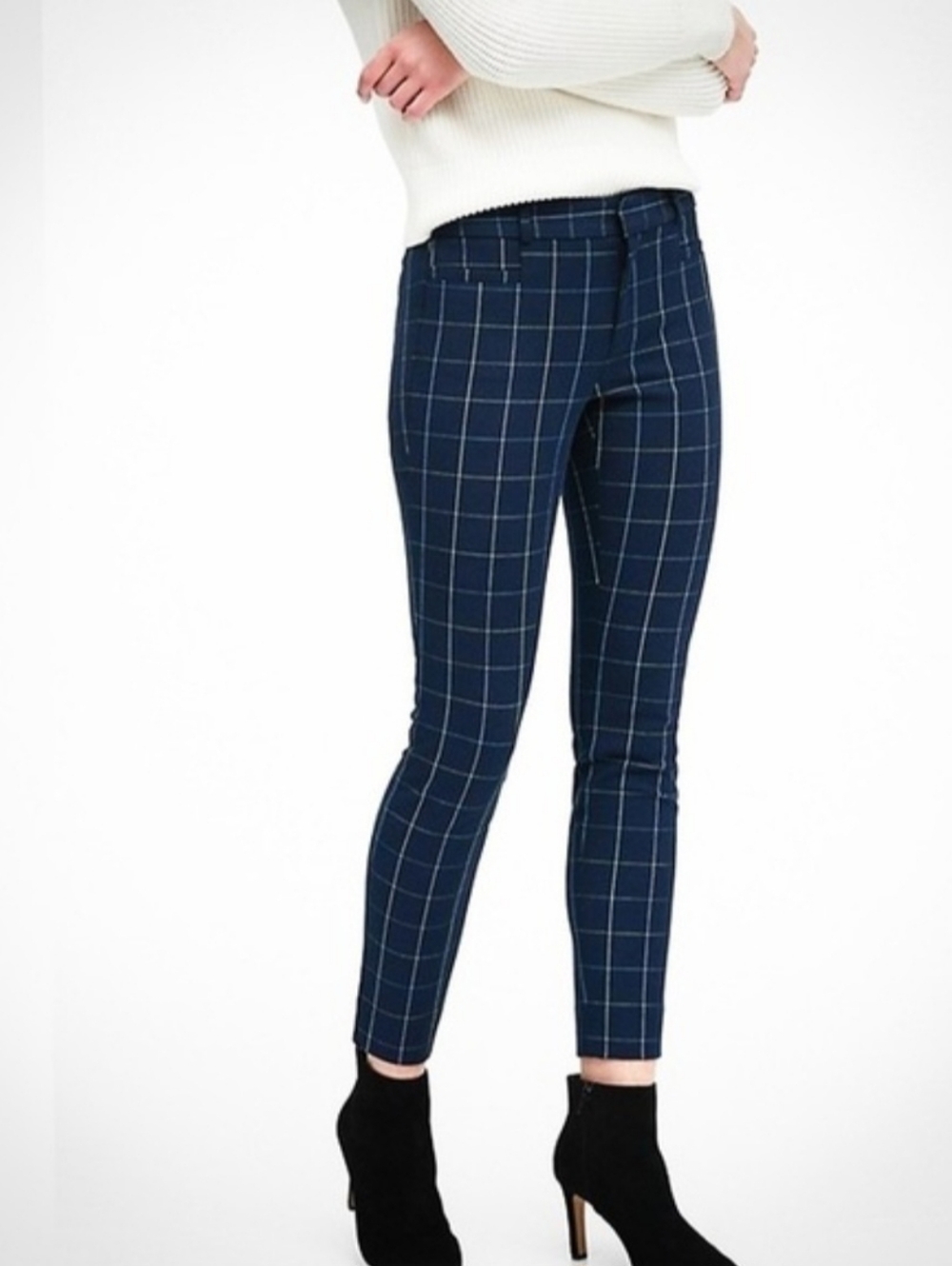 Banana Republic Sloan Crop Navy Windowpane Pants